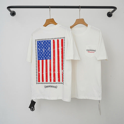 Chrome Hearts Vintage American Flag Graphic Short Sleeve T-Shirt (White) Hover Image