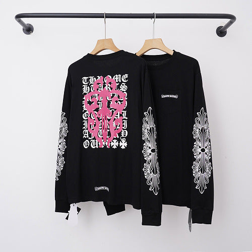 Chrome Hearts Pink Floral Vine Cross Long Sleeve (Black)