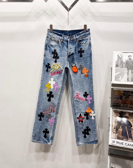 Chrome Hearts Heavy-Embellished Multi-Color Cross Jeans Hover Image