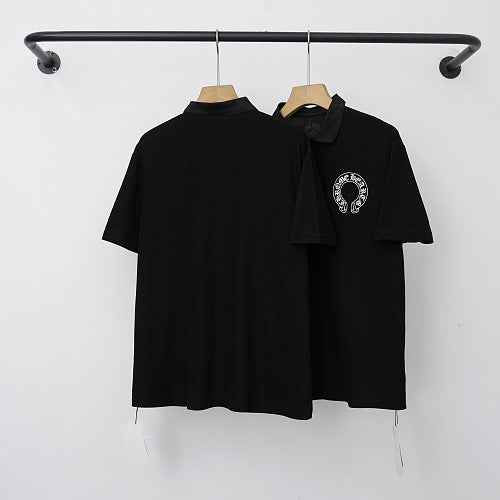 Chrome Hearts Horseshoe Logo Short Sleeve Polo Shirt (Black) Hover Image