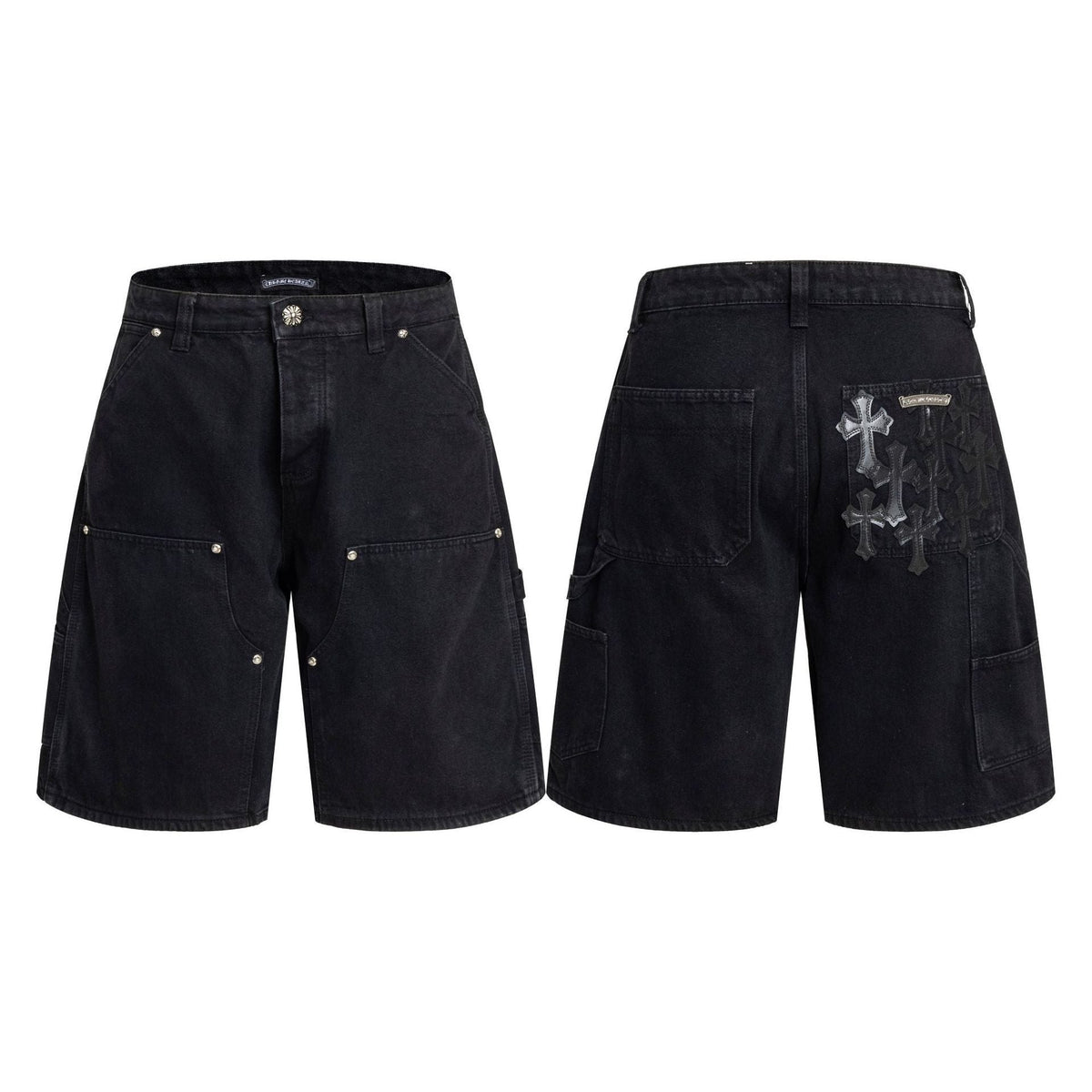 Chrome Hearts Black Heavy Wash & Back Cross Patch Cargo Shorts