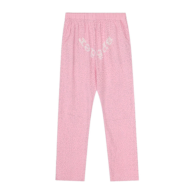 Sp5der Rhinestone Letter Graphic Pink Casual Sweatpants Hover Image