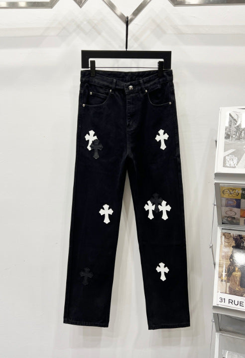 Chrome Hearts Black & Black-White Cross Patch Denim Jeans Hover Image