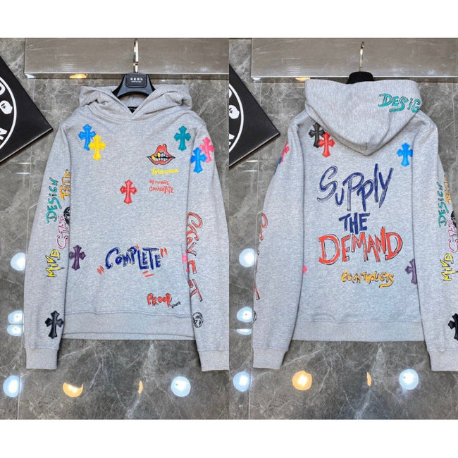 Chrome Hearts "Supply the Demand" Multi-Color Cross Hoodie (Light Grey) Hover Image