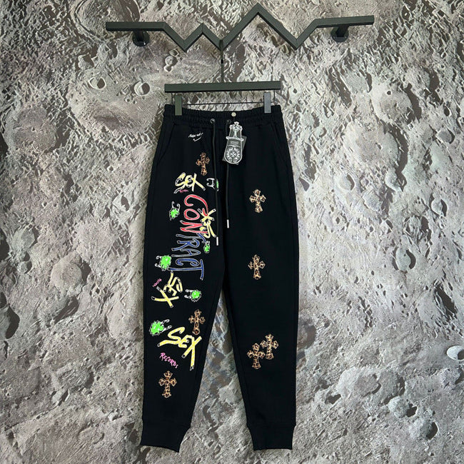 Chrome Hearts Graffiti & Cross Patch Lounge Pants (Black) Hover Image