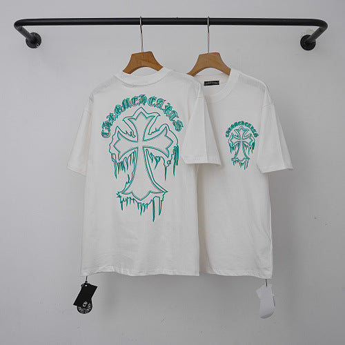 Chrome Hearts Melted Drip Cross Graphic Short Sleeve T-Shirt (White/Green) Hover Image