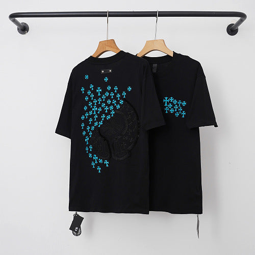 Chrome Hearts Diagonal Blue Cross Cluster Short Sleeve T-Shirt (Black) Hover Image