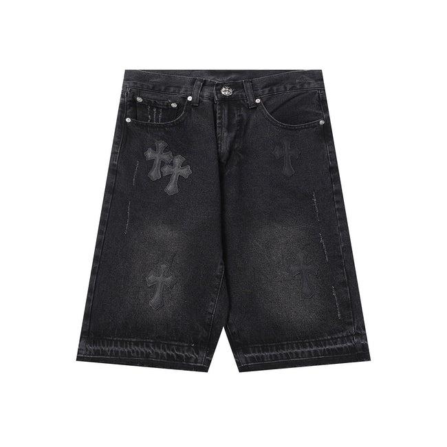 Chrome Hearts Black Heavy Wash & Tonal Cross Patch Denim Shorts Hover Image