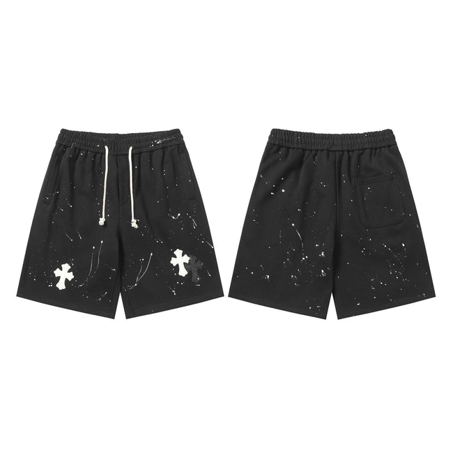 Chrome Hearts Black Paint Splatter & White Cross Patch Sweatshorts Hover Image