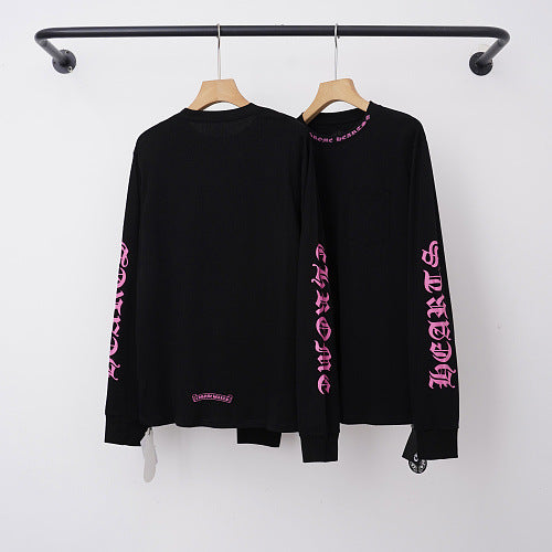 Chrome Hearts Pink Gothic Script Collar & Sleeve Long Sleeve (Black) Hover Image