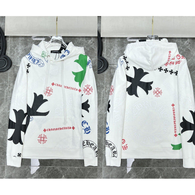 Chrome Hearts All-Over Gothic Letter & Cross Hoodie (White) Hover Image