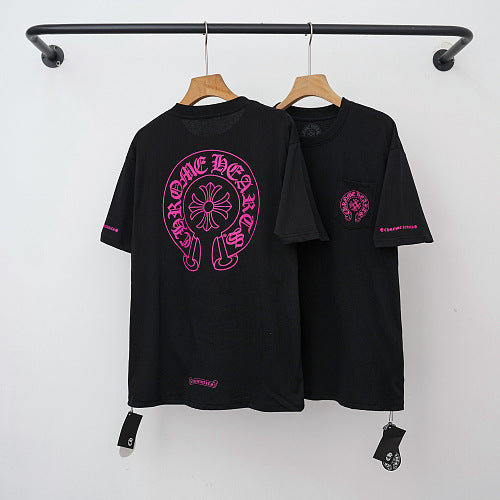 Chrome Hearts Pink Horseshoe Logo Short Sleeve T-Shirt (Black) Hover Image