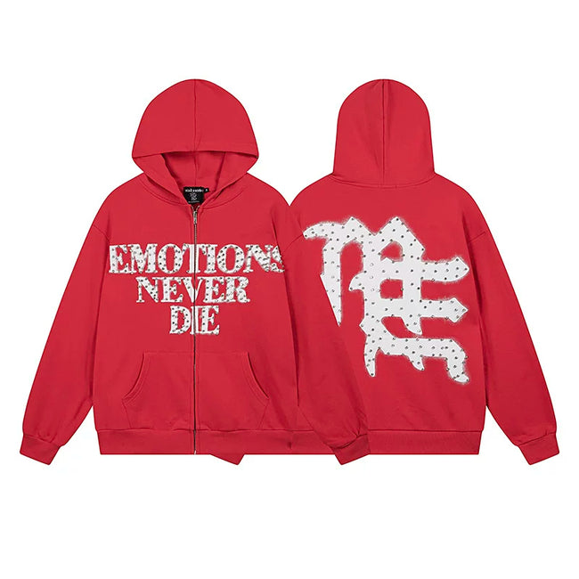 MIXED EMOTION "Emotions Never Die" Rhinestone Hoodie Hover Image