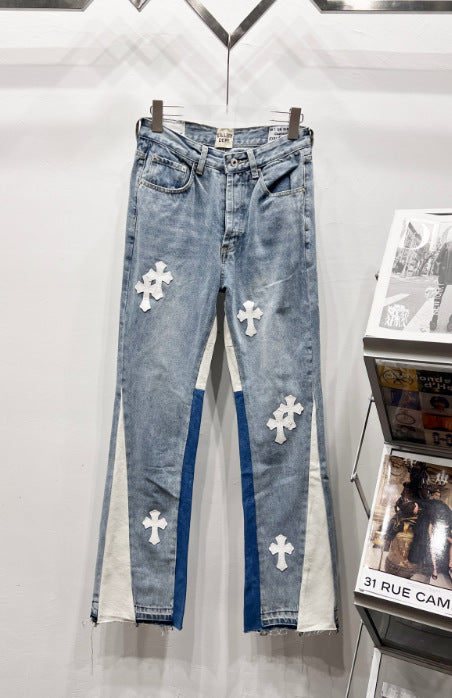 Chrome Hearts Classic Blue & White Cross Patch Denim Jeans Hover Image