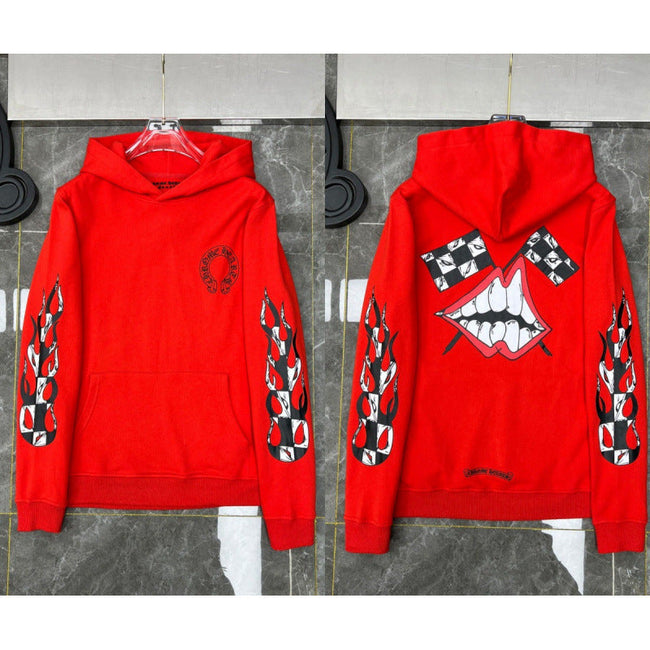 Chrome Hearts Checkerboard Lips Graphic Hoodie (Red) Hover Image
