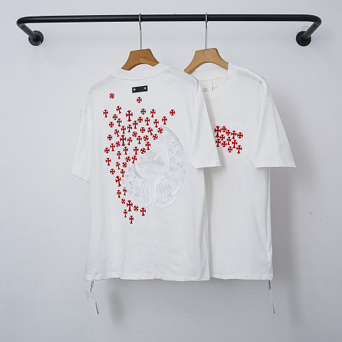 Chrome Hearts Diagonal Red Cross Cluster Short Sleeve T-Shirt (White) Hover Image