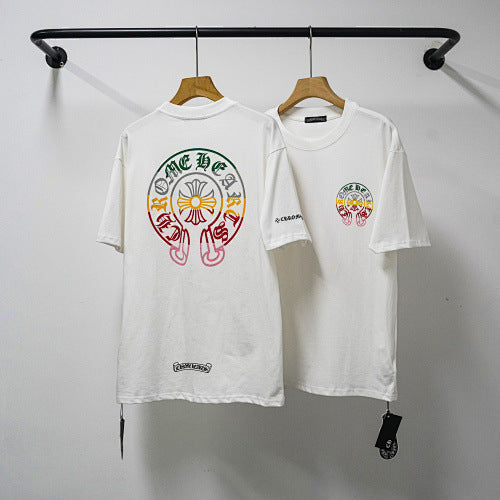 Chrome Hearts Rainbow Gradient Horseshoe & Cross T-Shirt (White) Hover Image
