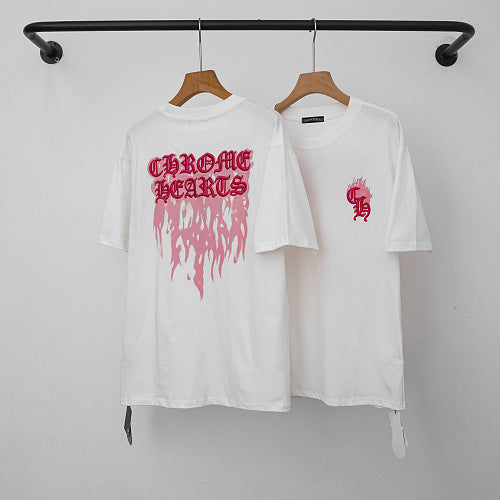 Chrome Hearts Melted Drip Cross Graphic Short Sleeve T-Shirt (White/Pink) Hover Image