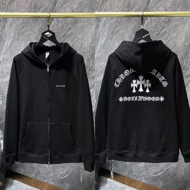 Chrome Hearts "Hollywood" Cross Zip-Up Hoodie (Black) Hover Image