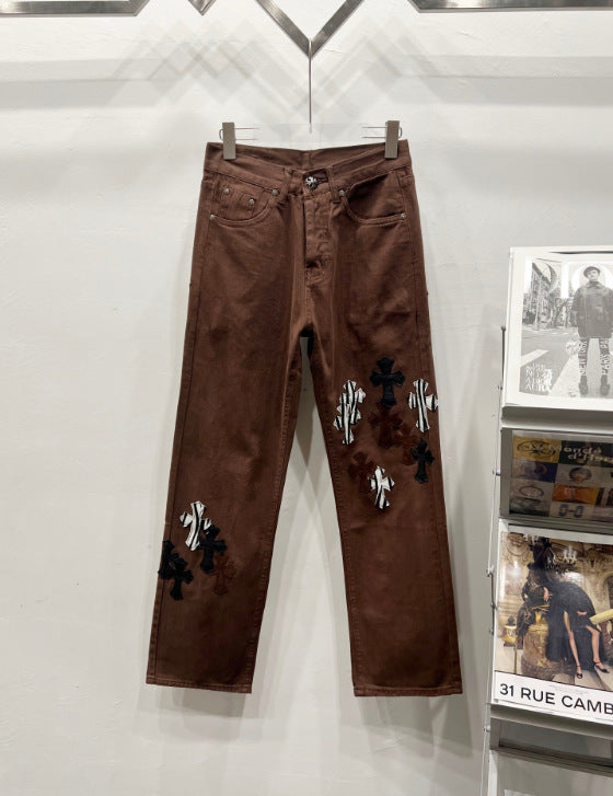 Chrome Hearts Zebra-Pattern Cross Applique Denim Pants Hover Image