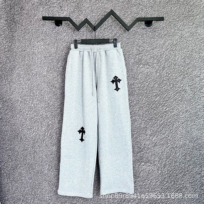 Chrome Hearts Wide-Leg Cross Applique Lounge Pants (Light Grey) Hover Image