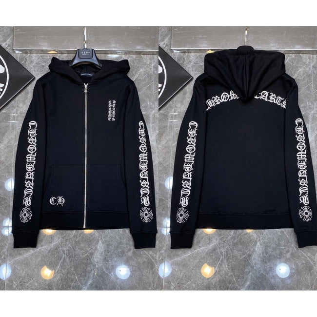 Chrome Hearts Gothic Letter Zip-Up Hoodie (Black) Hover Image