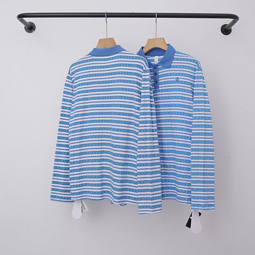 Chrome Hearts Fine Striped Long Sleeve Polo (Blue) Hover Image