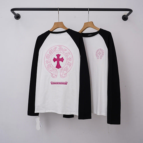 Chrome Hearts Raglan Pink Horseshoe & Cross Long Sleeve (White/Black) Hover Image