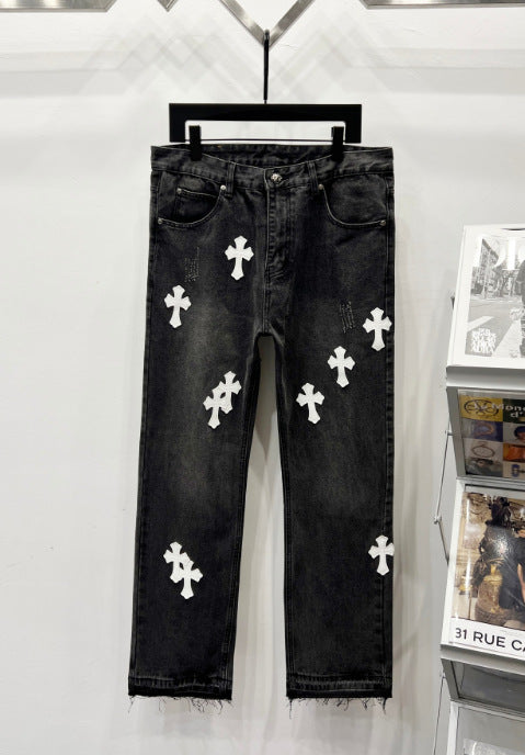 Chrome Hearts Black & White Cross Patch Denim Jeans