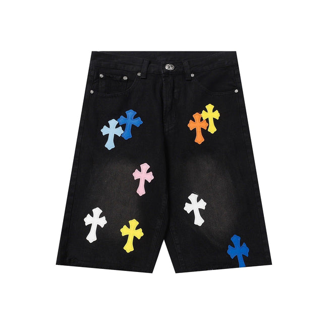Chrome Hearts Black & Multi-Color Cross Patch Denim Shorts Hover Image