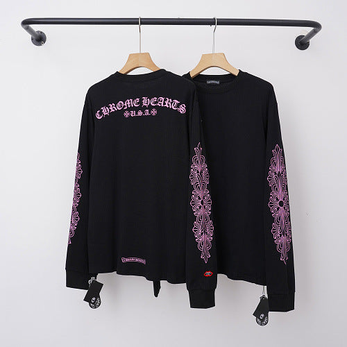 Chrome Hearts Floral Vine Cross Sleeve Long Sleeve (Black/Magenta) Hover Image