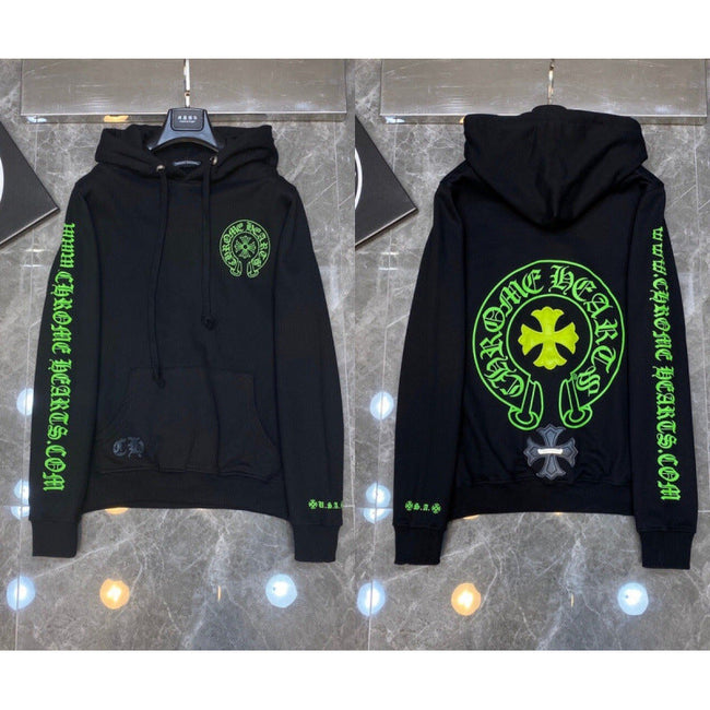 Chrome Hearts Neon Cross Horseshoe Zip-Up Hoodie (Black) Hover Image