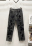 Chrome Hearts Gray-Black & Large Asymmetric Black Cross Patch Denim Jeans