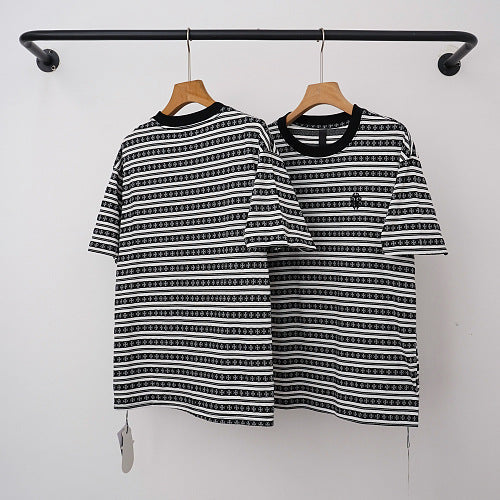 Chrome Hearts Monogram Striped Short Sleeve T-Shirt (Black/White) Hover Image