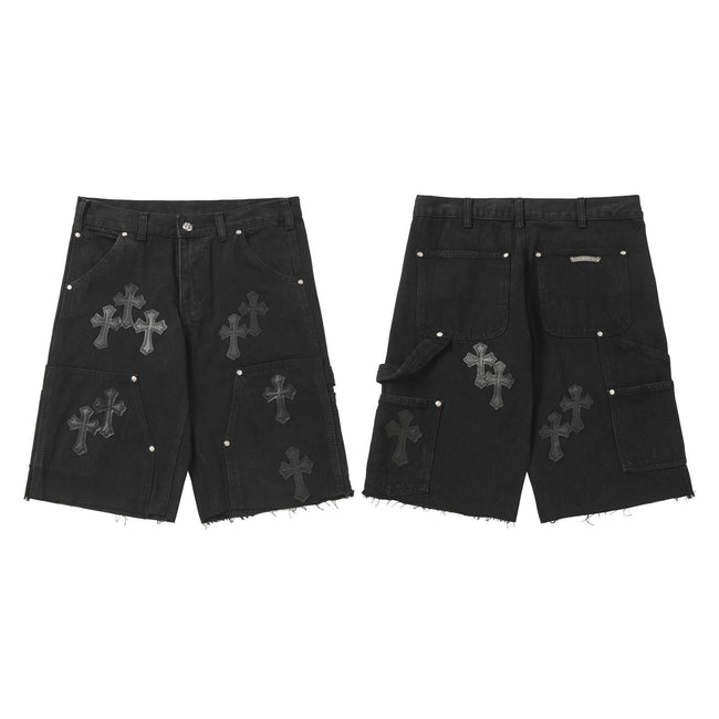 Chrome Hearts Black Heavy Wash & Tonal Cross Patch Denim Shorts Hover Image