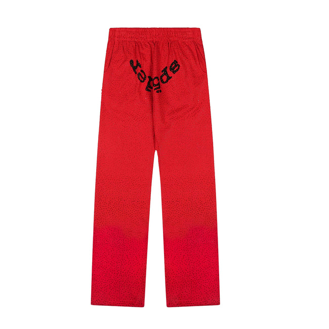Sp5der Rhinestone Letter Graphic Red Casual Sweatpants Hover Image