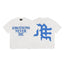 MIXED EMOTION "Emotions Never Die" Gothic Logo Graphic Short Sleeve T-Shirt - Off-White / Blue