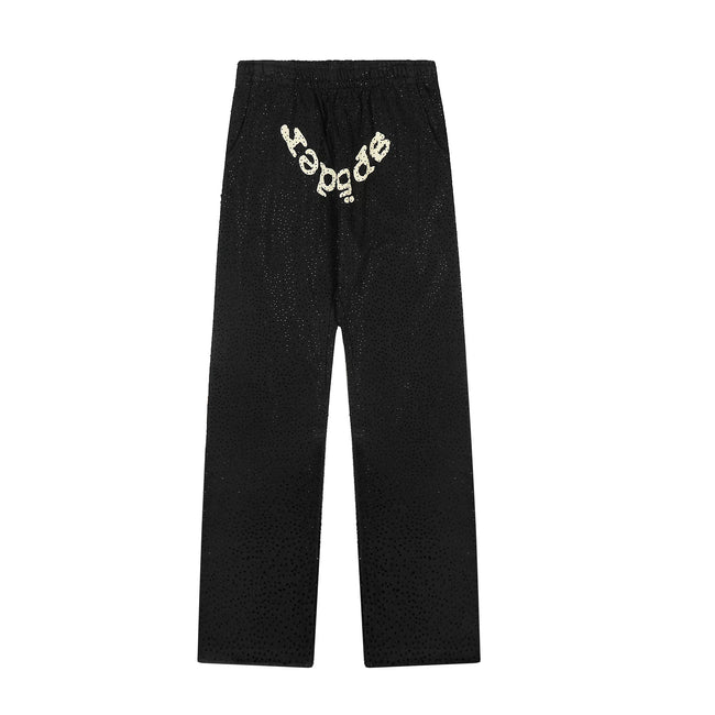 Sp5der Rhinestone Letter Graphic Black Casual Sweatpants Hover Image