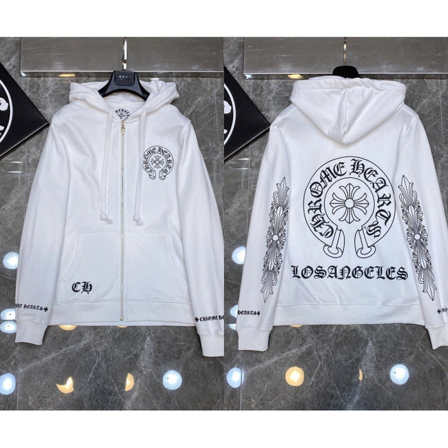 Chrome Hearts Los Angeles Horseshoe Zip-Up Hoodie (White) Hover Image