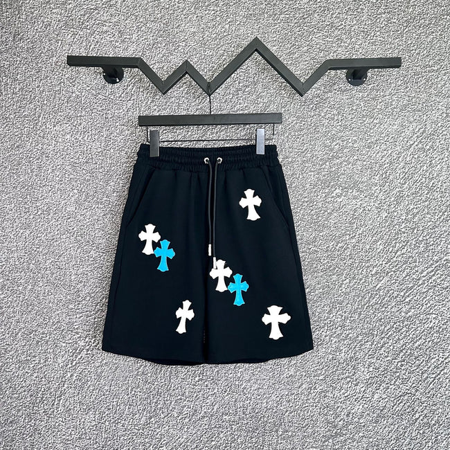 Chrome Hearts Black & White-Blue Cross Patch Sweatshorts Hover Image