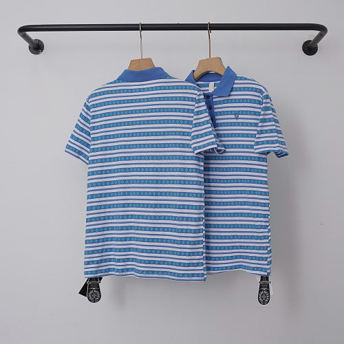 Chrome Hearts Monogram Striped Short Sleeve Polo Shirt (Blue/White) Hover Image