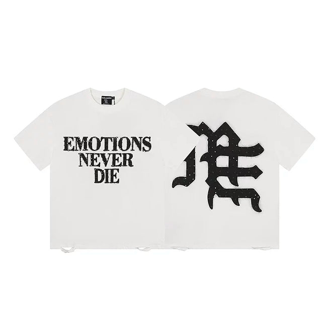 MIXED EMOTION "Emotions Never Die" Gothic Logo Graphic Short Sleeve T-Shirt - Off-White Hover Image