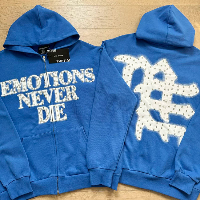 MIXED EMOTION "Emotions Never Die" Rhinestone Hoodie Hover Image