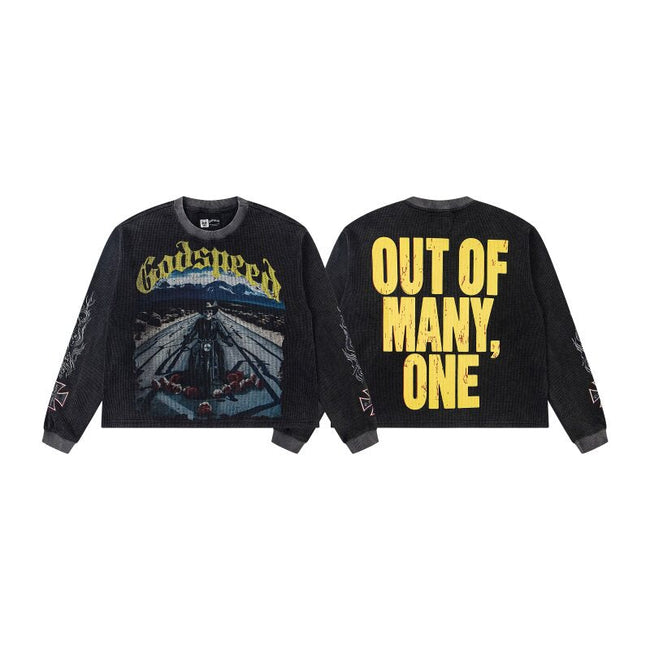 Godspeed "Out of Many, One" Motorcycle Highway Graphic Black Long Sleeve Tee Hover Image