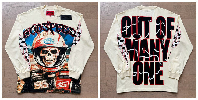 Godspeed "Out of Many, One" Racing Skull Beige Long Sleeve Tee Hover Image