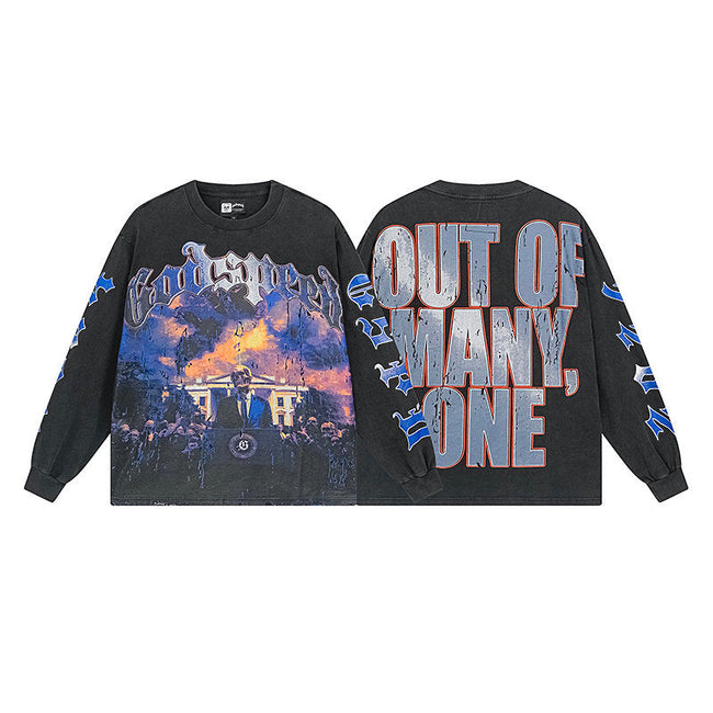 Godspeed "Out of Many, One" White House Skeleton Black Long Sleeve Tee Hover Image