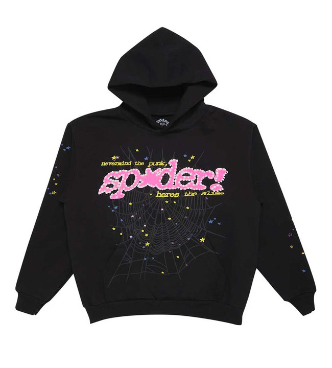 Sp5der Pink Hoodie V2 Black Hover Image