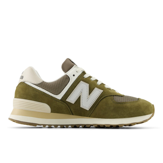New Balance Men's 574 in Calcium with Dark Silver Metallic Hover Image