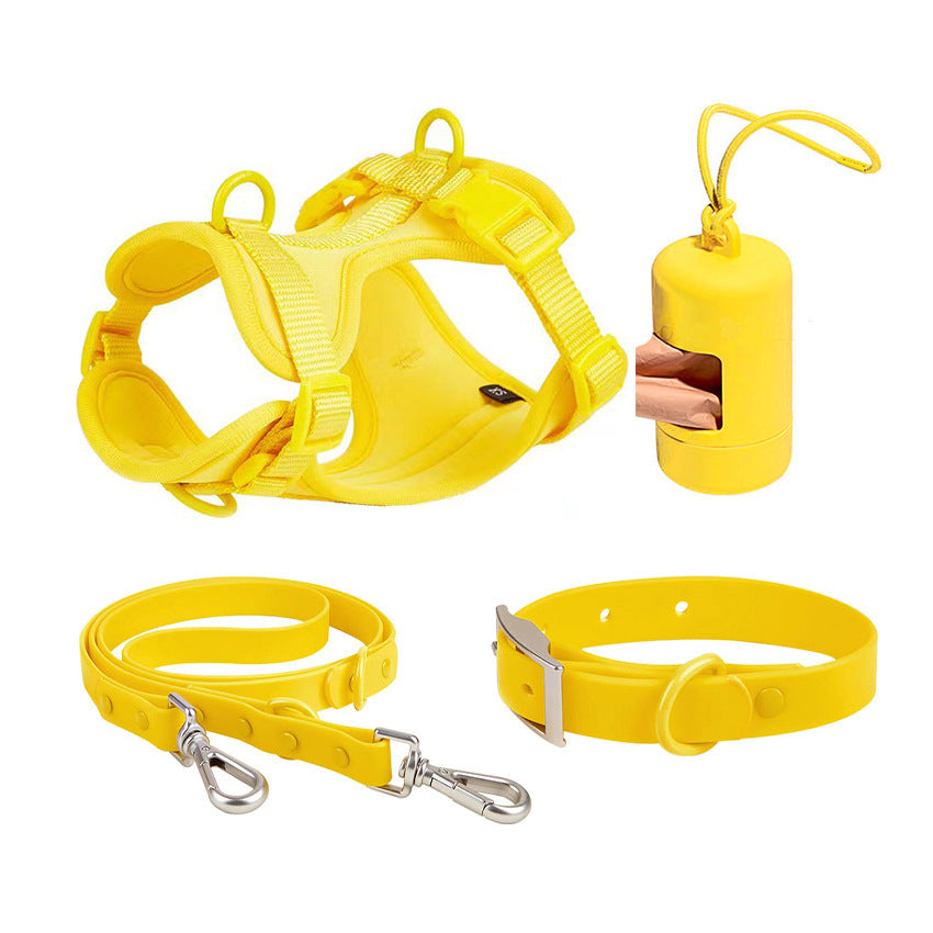4pc Set: Waterproof Dog Chest Harness Leash and Waste Bag Dispenser