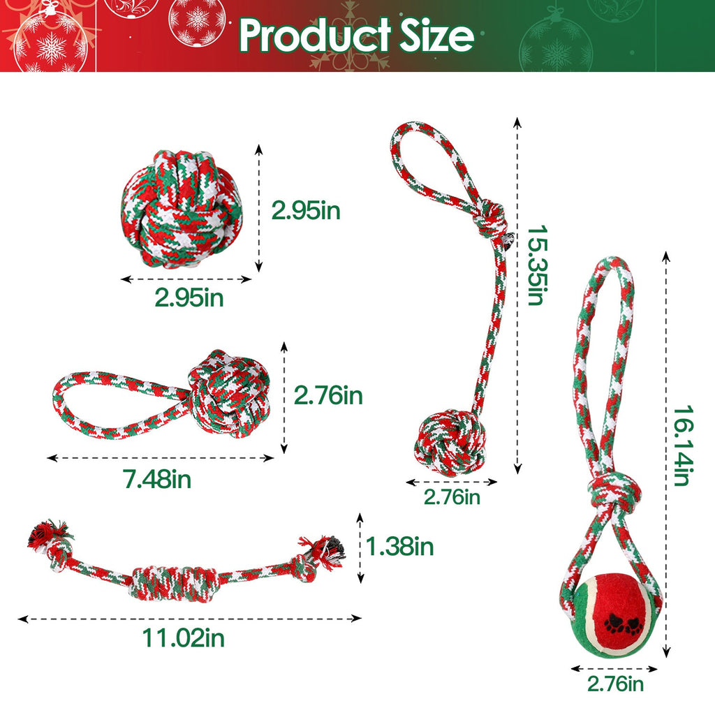 Set Of 5Pcs Christmas Dog Rope Chew Toys